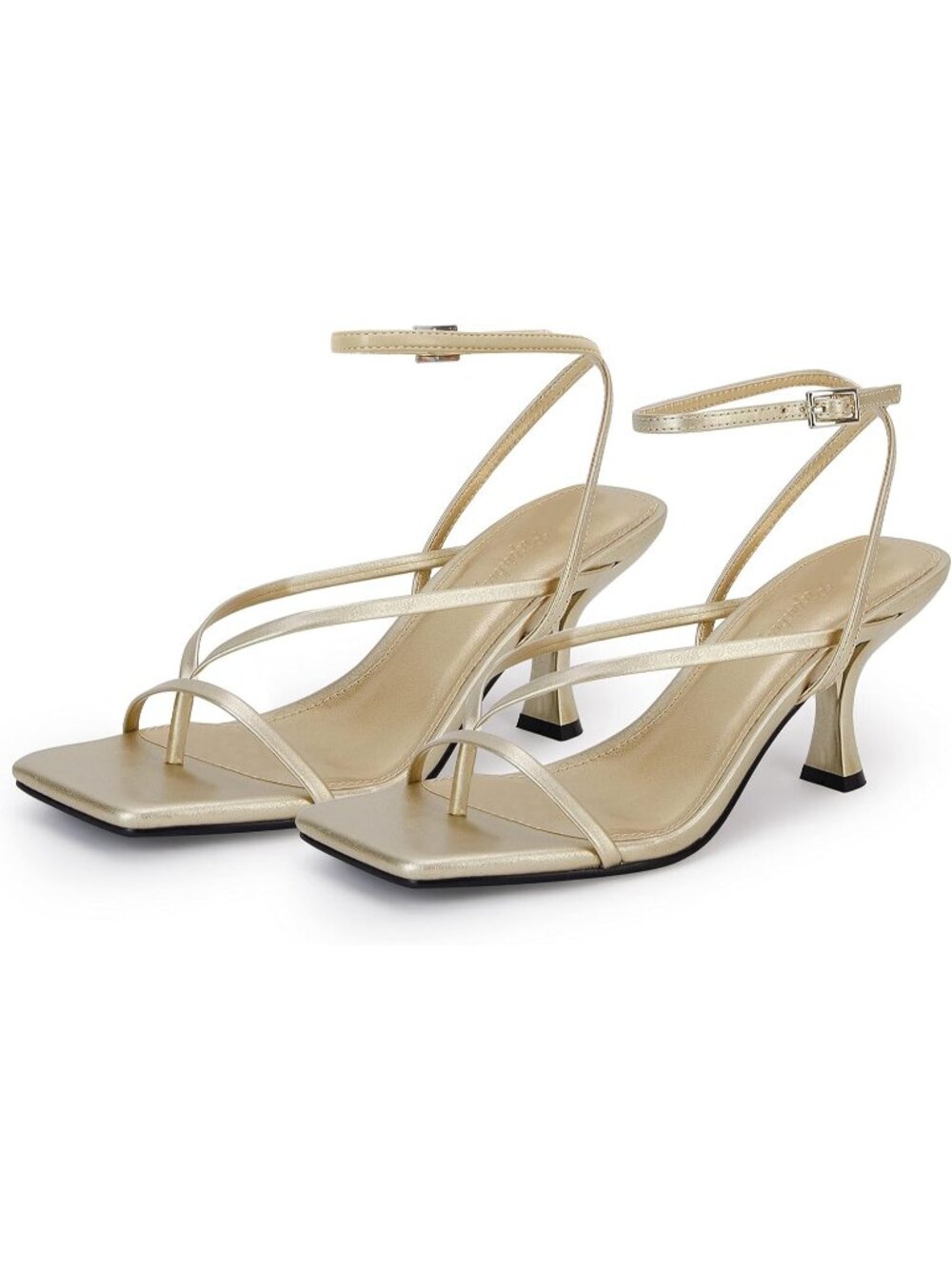 Women's Gold Leather Lace Up Square Flip Flop High Heels Strappy Party Sandals